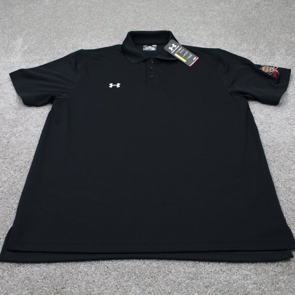 Under Armour Polo Shirt NWT Mens Large Black Heatgear Loose Fit Obama Care Logo - Picture 2 of 14